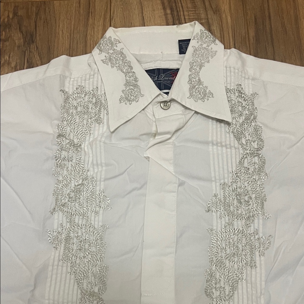 Vintage English Laundry White Dress Shirt with Silver Embroidery Sz XL - Picture 2 of 12